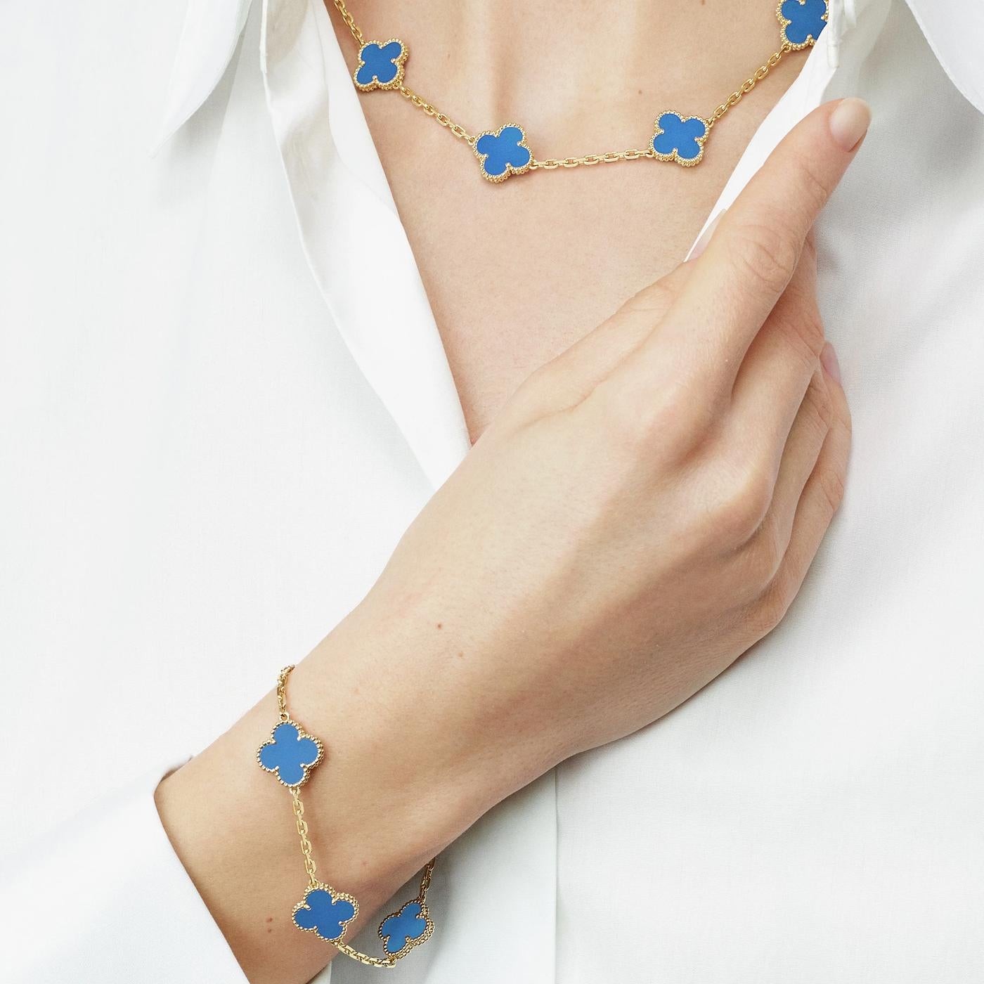 Van Cleef & Arpels Pulsera Alhambra Vintage Ágata Azul 5 Motivos Oro Amarillo 18K Cuenta en venta