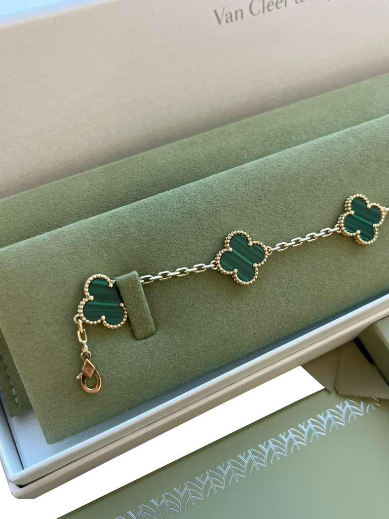 Van Cleef & Arpels Vintage Alhambra Armband Malachit 5 Motive 18K Gelbgold im Angebot 6