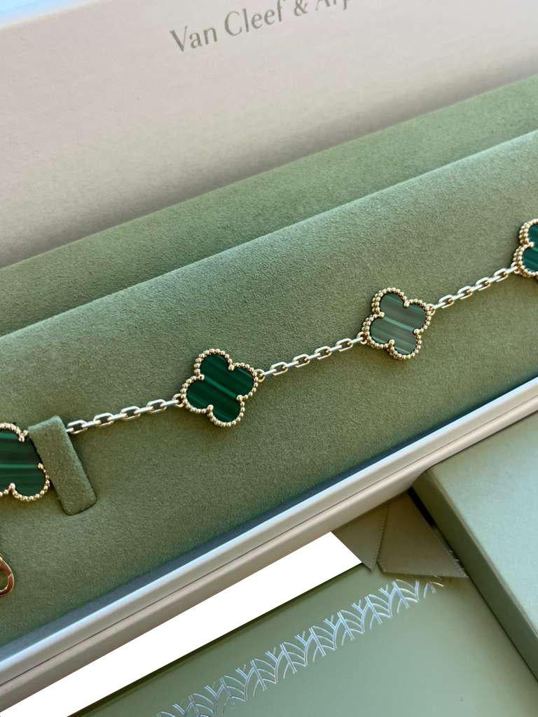 Van Cleef & Arpels Vintage Alhambra Armband Malachit 5 Motive 18K Gelbgold im Angebot 5