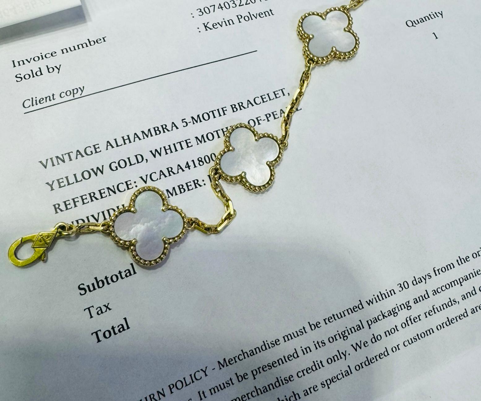 Van Cleef & Arpels Vintage Alhambra Bracelet Mother Of Pearl Yellow Gold 18k 1