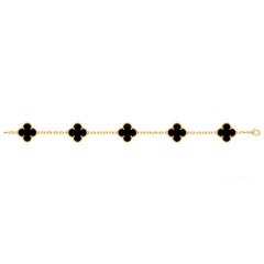 Van Cleef & Arpels Vintage Alhambra Bracelet Onyx 5 Motifs 18K Yellow Gold