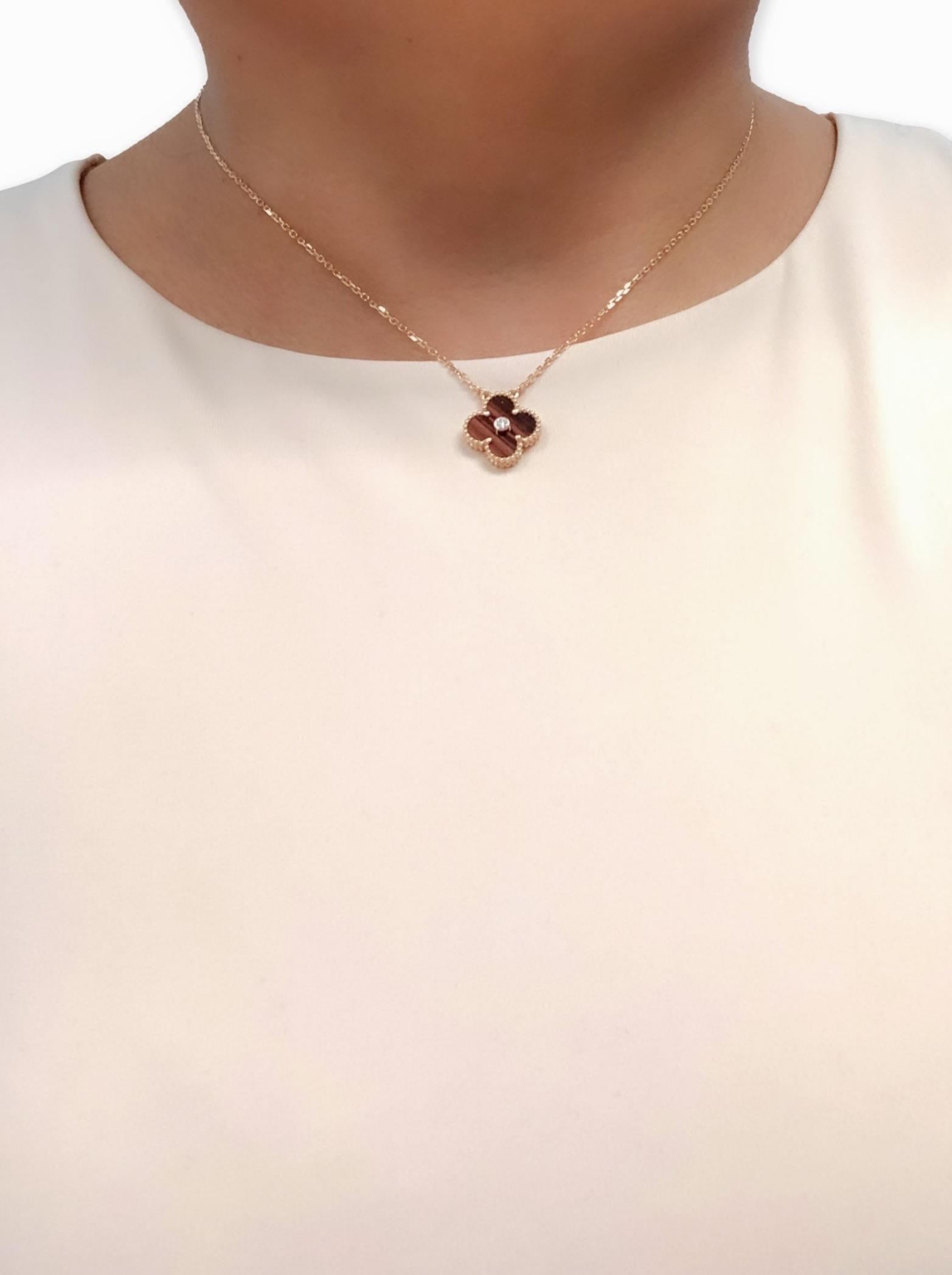 Round Cut Van Cleef & Arpels Vintage Alhambra Bulls-Eye Diamond Rose Gold Pendant Necklace