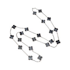 Van Cleef & Arpels Vintage Alhambra Burnt Onyx 20 Motif Necklace 18K White Gold