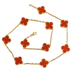 Van Cleef & Arpels Vintage Alhambra Carnelian 10 Motif Yellow Gold Necklace