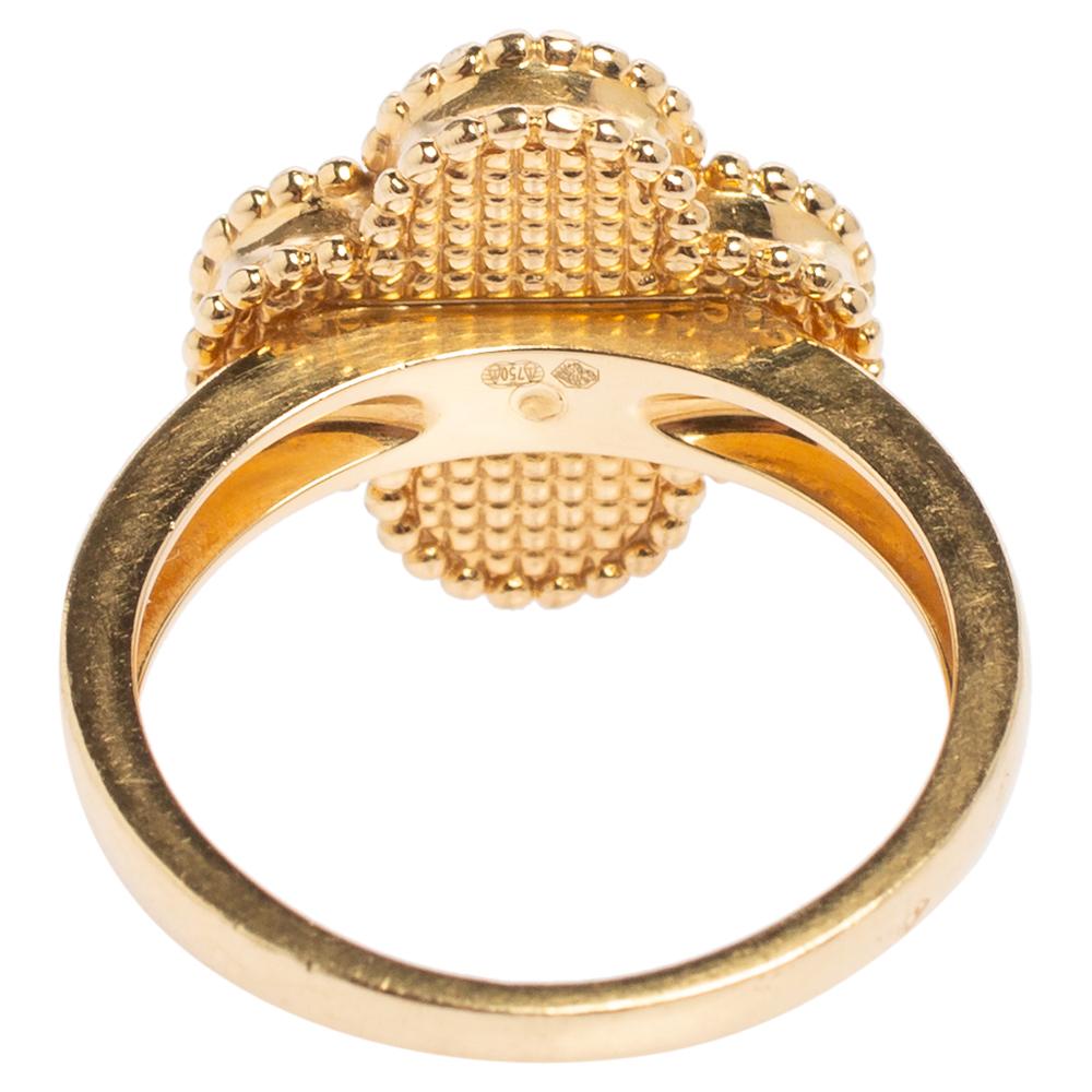 Contemporary Van Cleef & Arpels Vintage Alhambra Carnelian 18K Diamond Ring Size EU 52