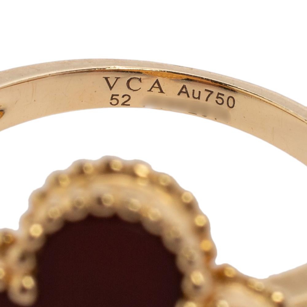 Women's Van Cleef & Arpels Vintage Alhambra Carnelian 18K Diamond Ring Size EU 52