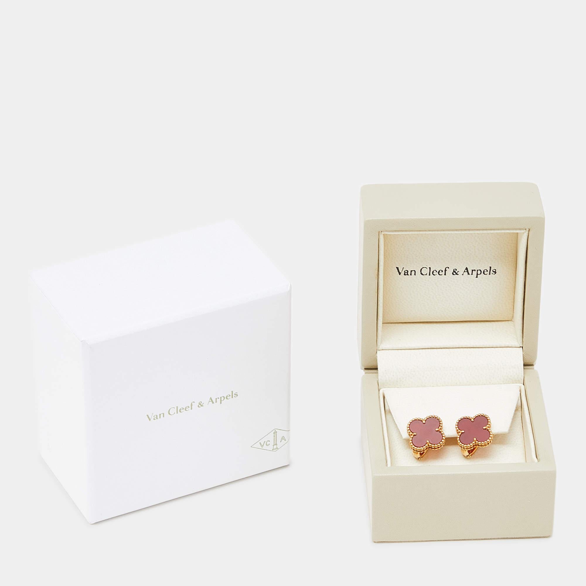 Women's Van Cleef & Arpels Vintage Alhambra Carnelian 18k Yellow Gold Earrings