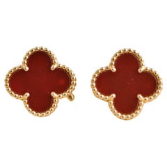 Van Cleef & Arpels Vintage Alhambra Carnelian 18K Yellow Gold Earrings
