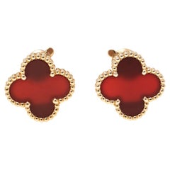 Van Cleef & Arpels Vintage Alhambra Carnelian 18K Yellow Gold Stud Earrings