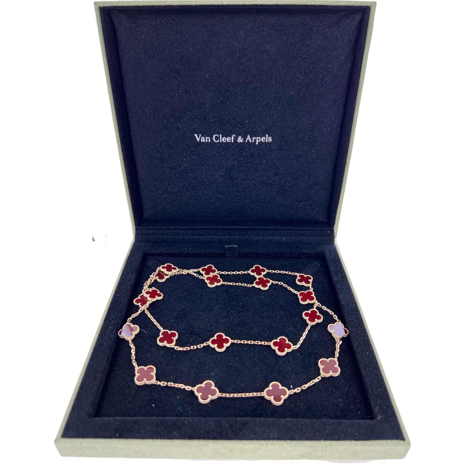 Van Cleef & Arpels Vintage Alhambra Karneol 18KYG 20 Motiv Halskette B&P''s (Moderne)