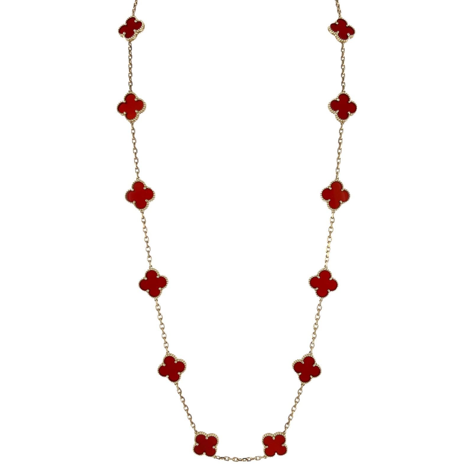 Van Cleef & Arpels Vintage Alhambra Karneol 18KYG 20 Motiv Halskette B&P''s (Cabochon)