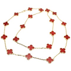 Van Cleef & Arpels Vintage Alhambra Carnelian 20 Motif Yellow Gold Necklace