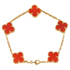 Van Cleef & Arpels Vintage Alhambra Carnelian 5 Motif 18K Yellow Gold Bracelet