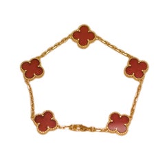 Van Cleef & Arpels Vintage Alhambra Carnelian 5 Motif Bracelet 18K Yellow Gold