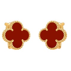 Van Cleef & Arpels Vintage Alhambra Cornaline Boucles d'oreilles à clip or jaune 18K