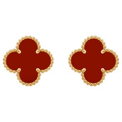 Van Cleef & Arpels Vintage Alhambra Carnelian Clip Back Earrings 18K Yellow Gold Van Cleef & Arpels Vintage Alhambra Carnelian Clip Back Earrings 18K Yellow Gold