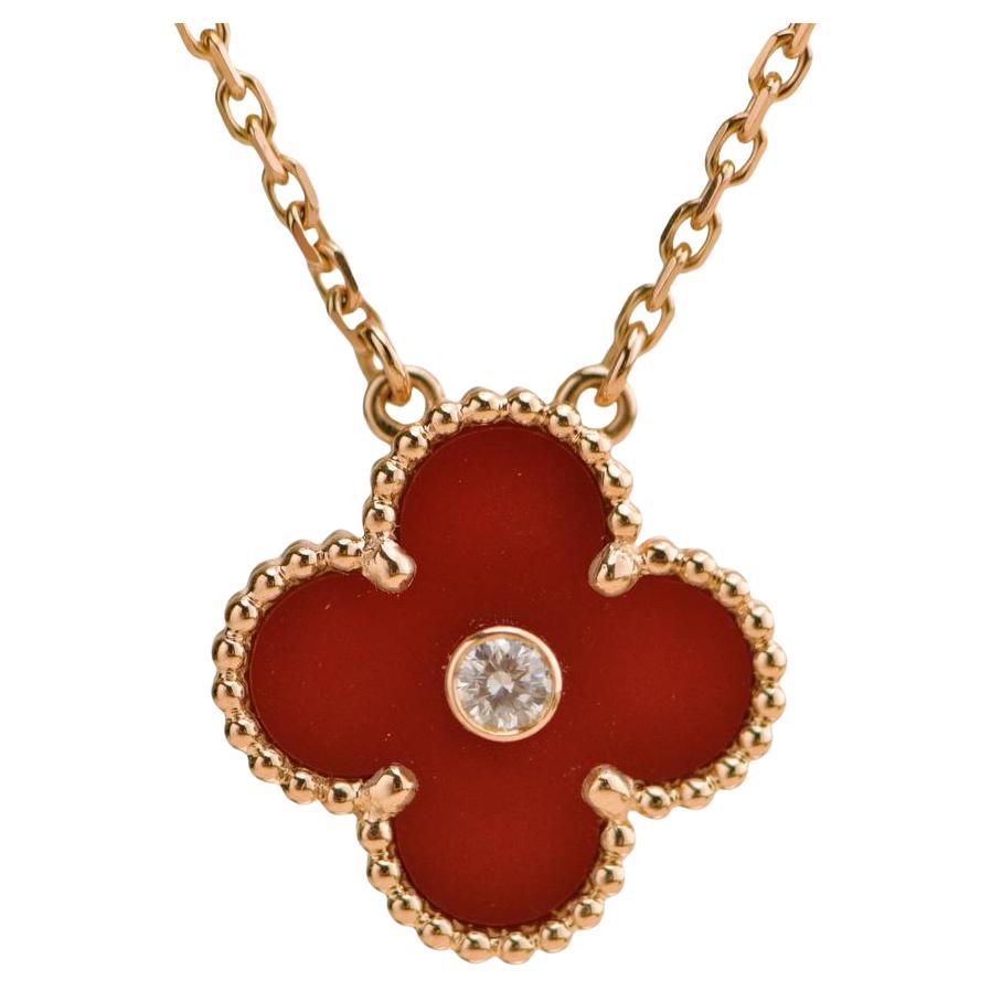 Van Cleef 
Arpels Vintage Alhambra Carnelian Diamond 18K 2011 Holiday Pendant