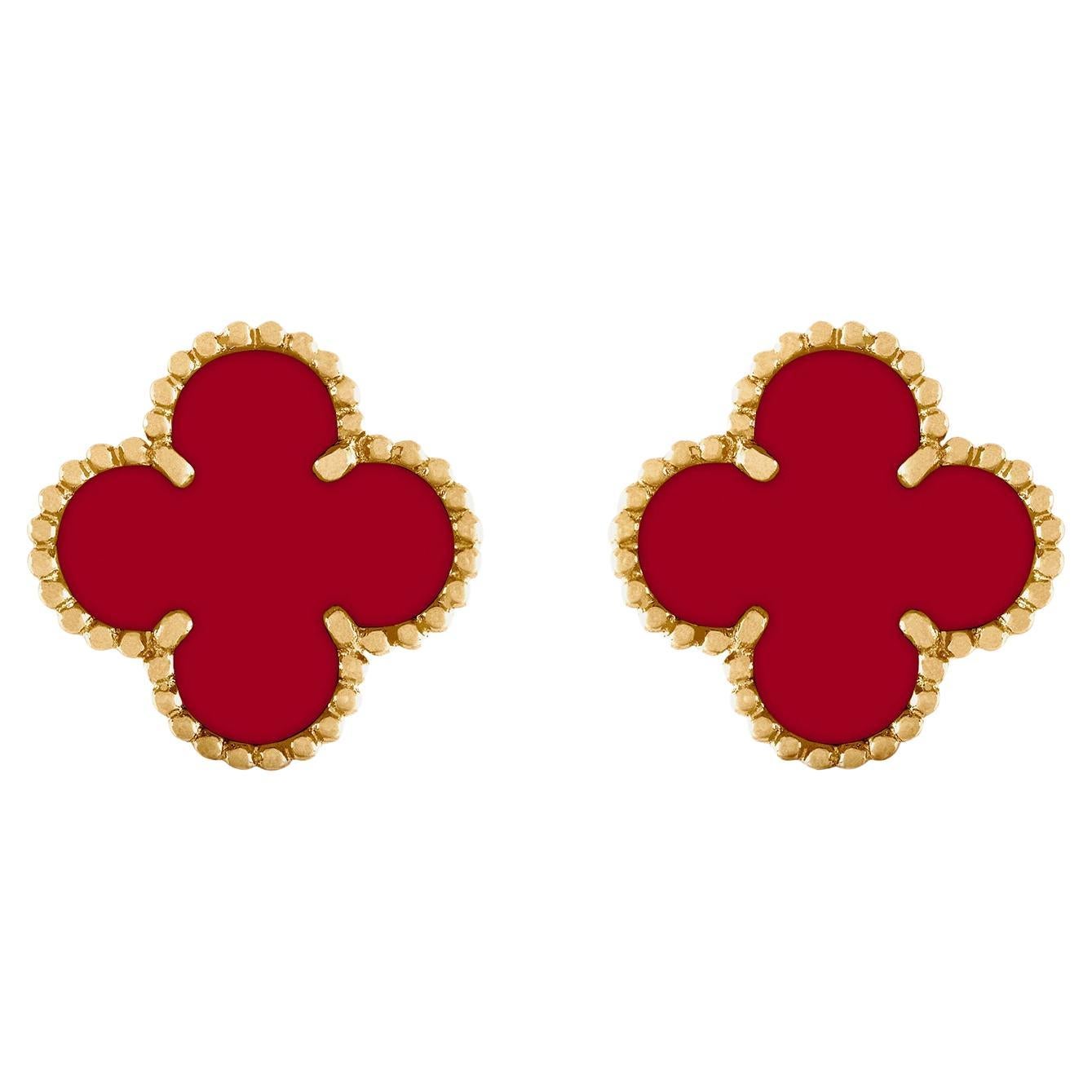 Van Cleef and Arpels Vintage Alhambra Carnelian Earrings 18K Yellow Gold at 1stDibs van cleef earrings price vintage alhambra earrings price van cleef alhambra earrings price