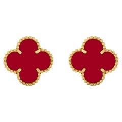 Van Cleef & Arpels Vintage Alhambra Carnelian Earrings 18K Yellow Gold