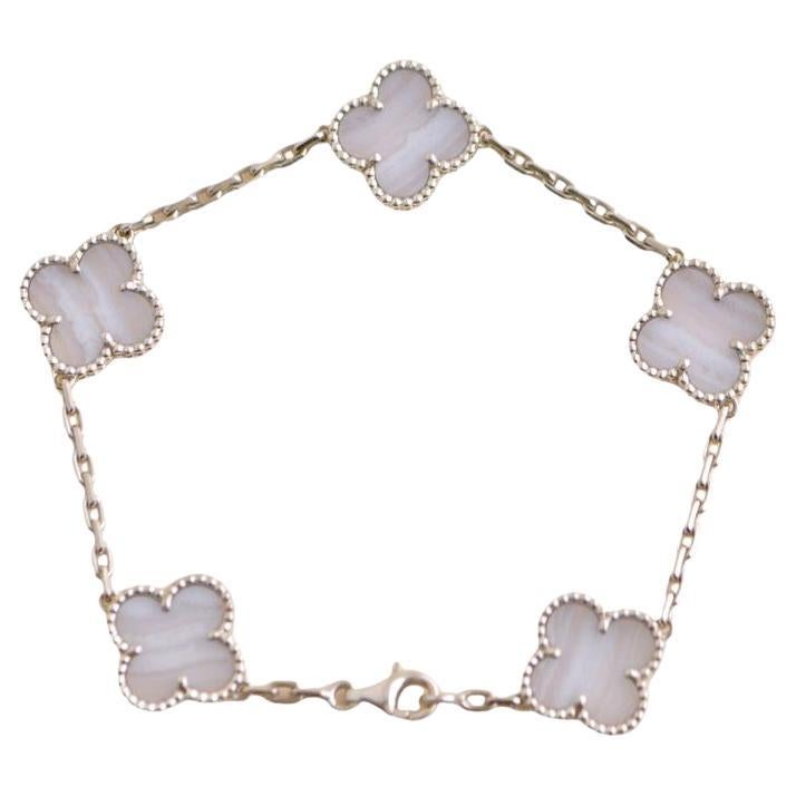 Van Cleef & Arpels Vintage Alhambra Chalcedony 18K White Gold Bracelet For Sale
