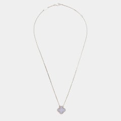 Van Cleef & Arpels Vintage Alhambra Chalcedony 18k White Gold Pendant Necklace