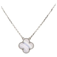 Van Cleef & Arpels Used Alhambra Chalcedony 18k White Gold Pendant Necklace