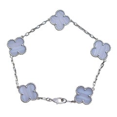 Van Cleef & Arpels Vintage Alhambra Chalcedony 5 Motif 18K White Gold Bracelet