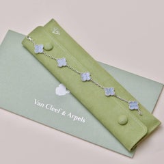 Van Cleef & Arpels Vintage Alhambra Chalcedony 5 Motif Bracelet 18K White Gold