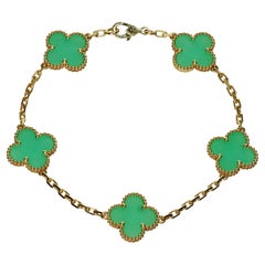 Van Cleef & Arpels Vintage Alhambra Chrysoprase 5 Motif Yellow Gold Bracelet