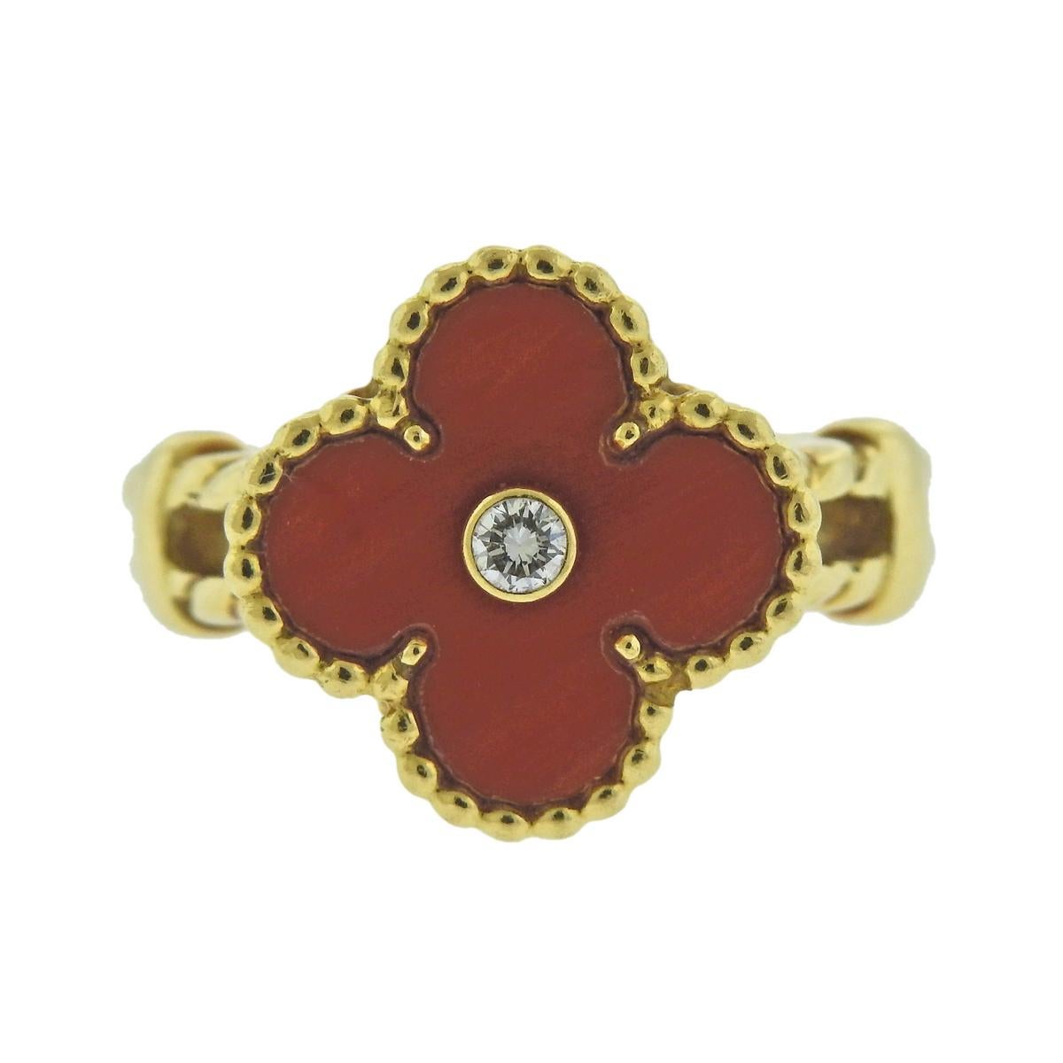 Van Cleef and Arpels Coral Diamond Gold Ring at 1stDibs
