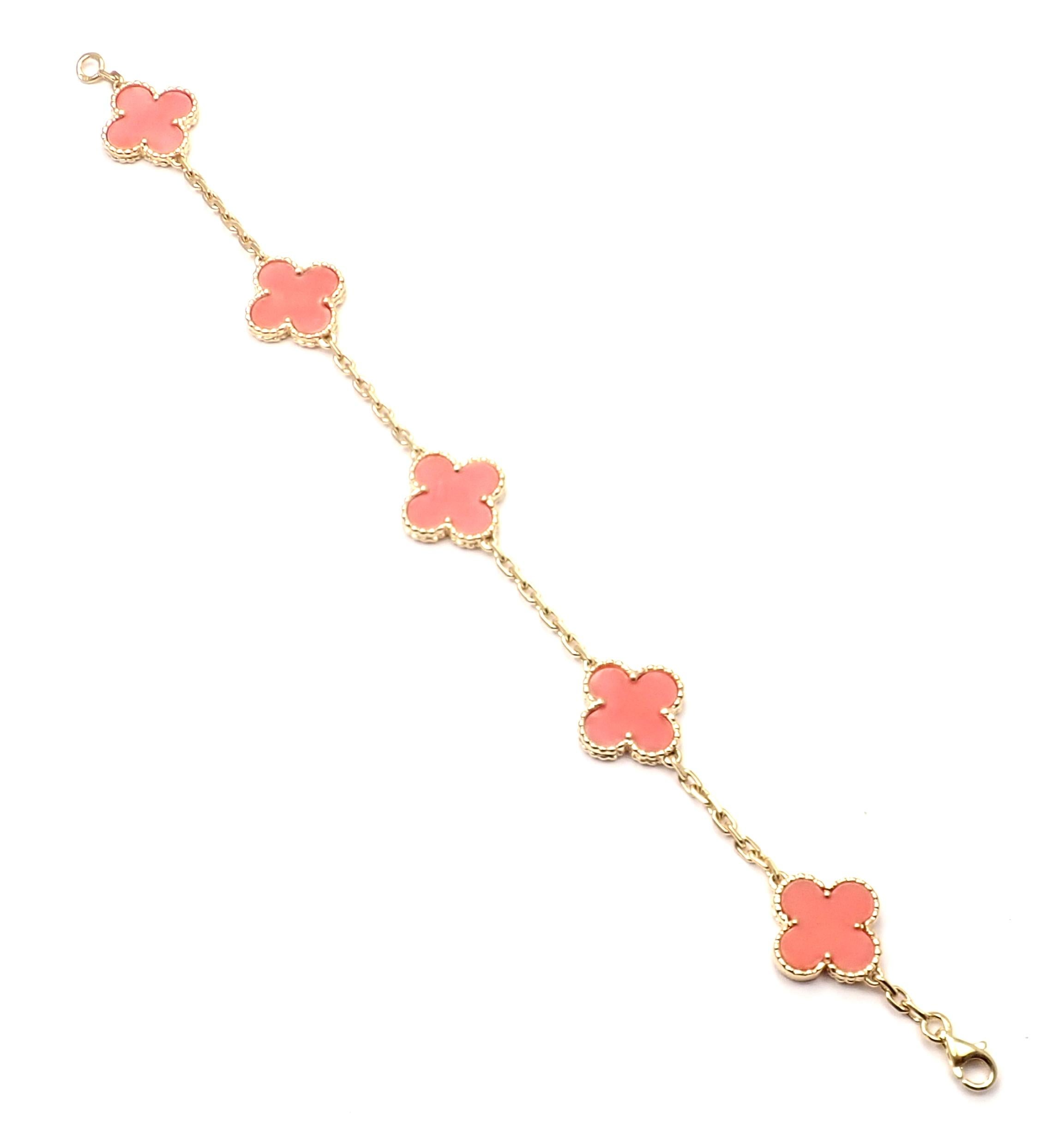 Women's or Men's Van Cleef & Arpels Vintage Alhambra Coral Yellow Gold Bracelet