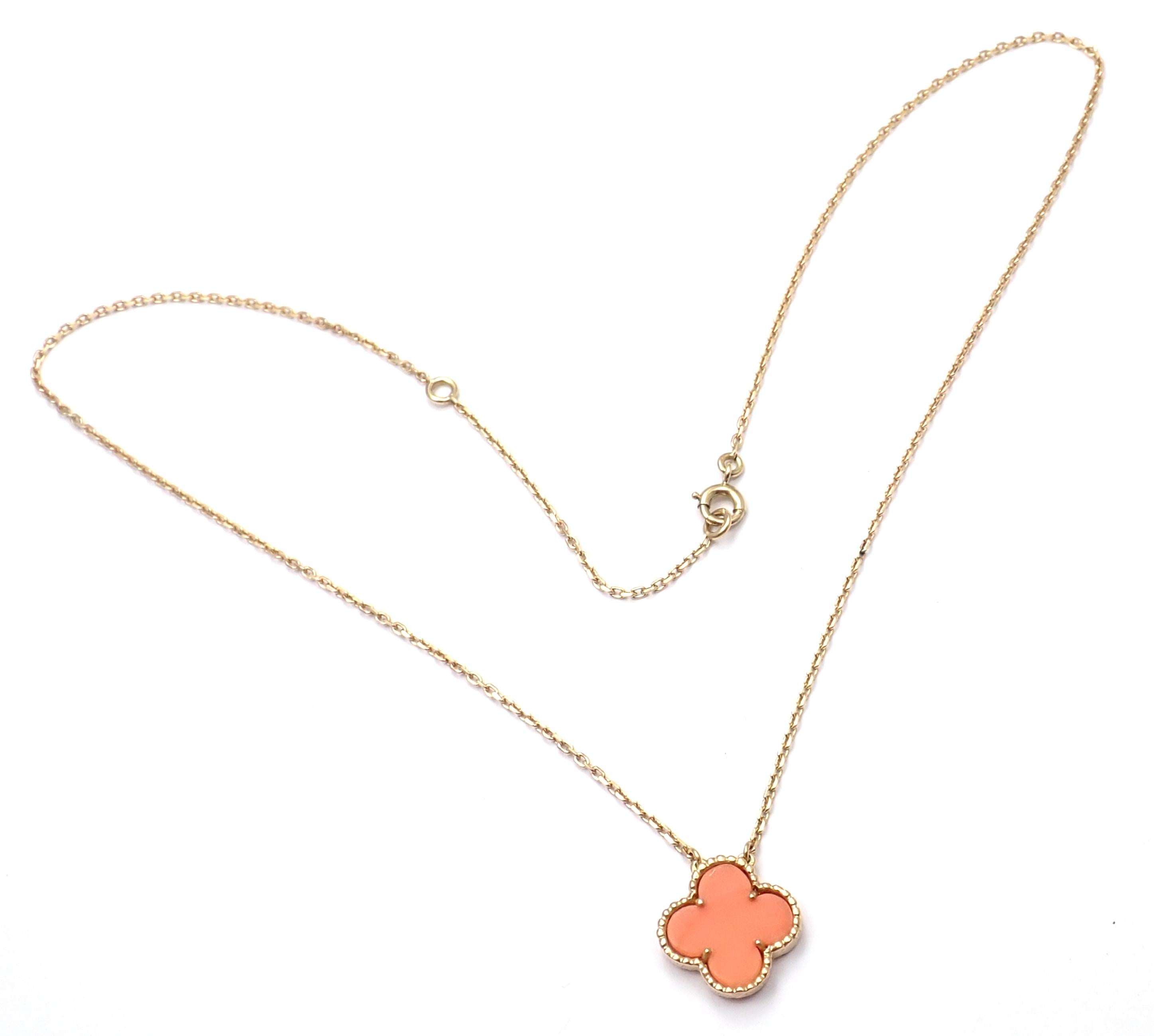 Women's or Men's Van Cleef & Arpels Vintage Alhambra Coral Yellow Gold Pendant Necklace