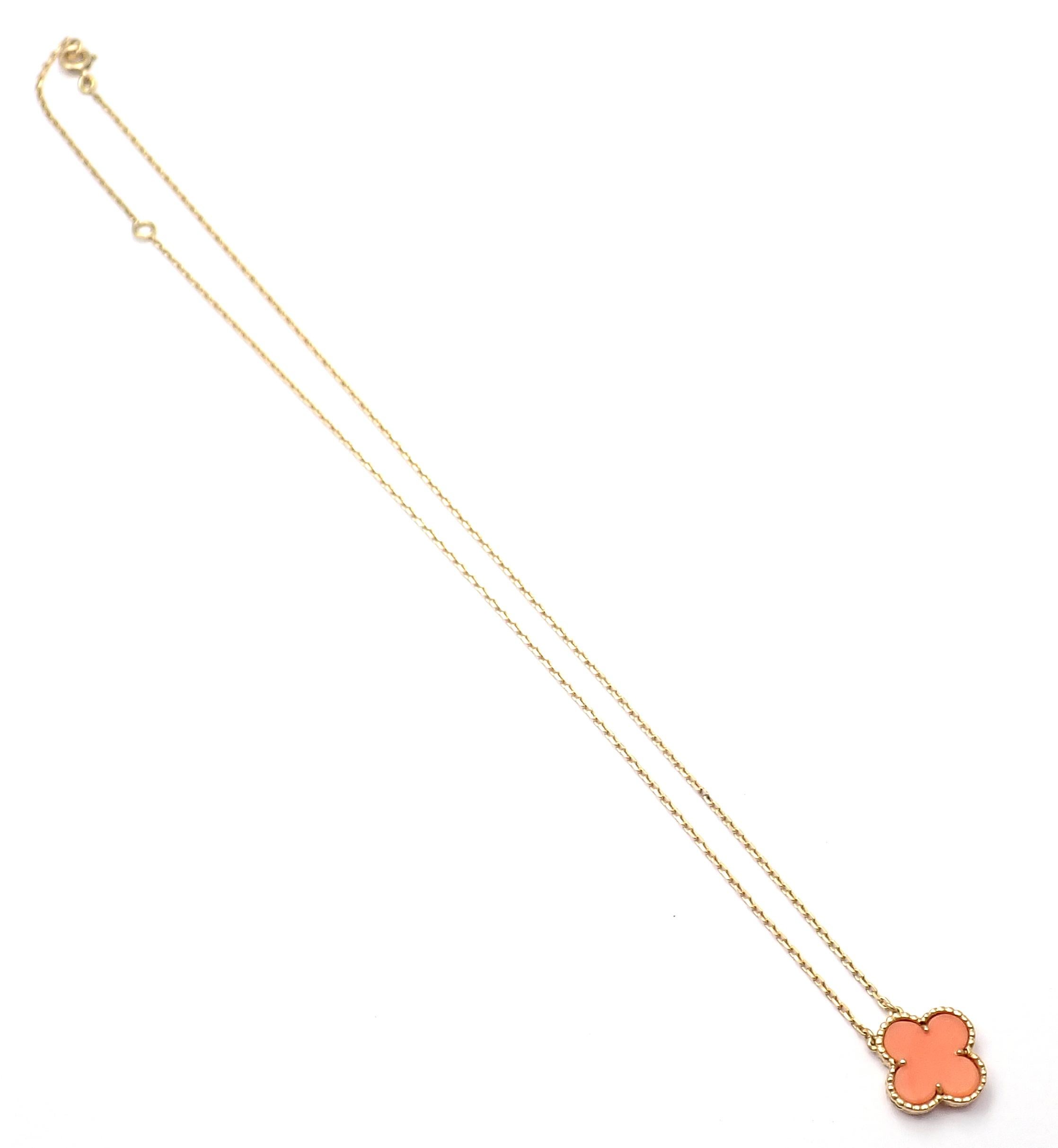 Van Cleef & Arpels Vintage Alhambra Coral Yellow Gold Pendant Necklace In Excellent Condition In Holland, PA