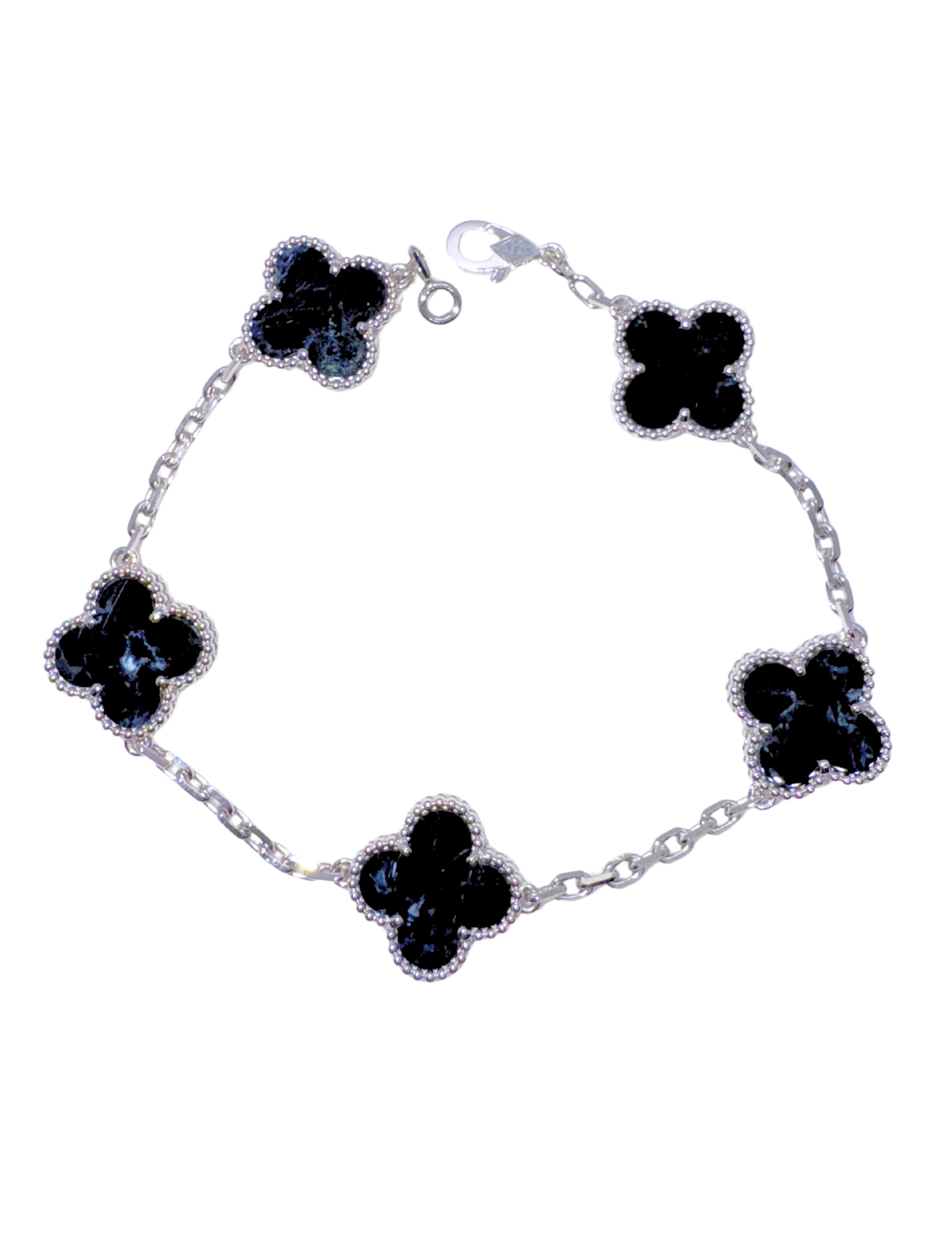 Moderne Van Cleef & Arpels Vintage Alhambra Dark Pietersite 18K White Gold Bracelet en vente