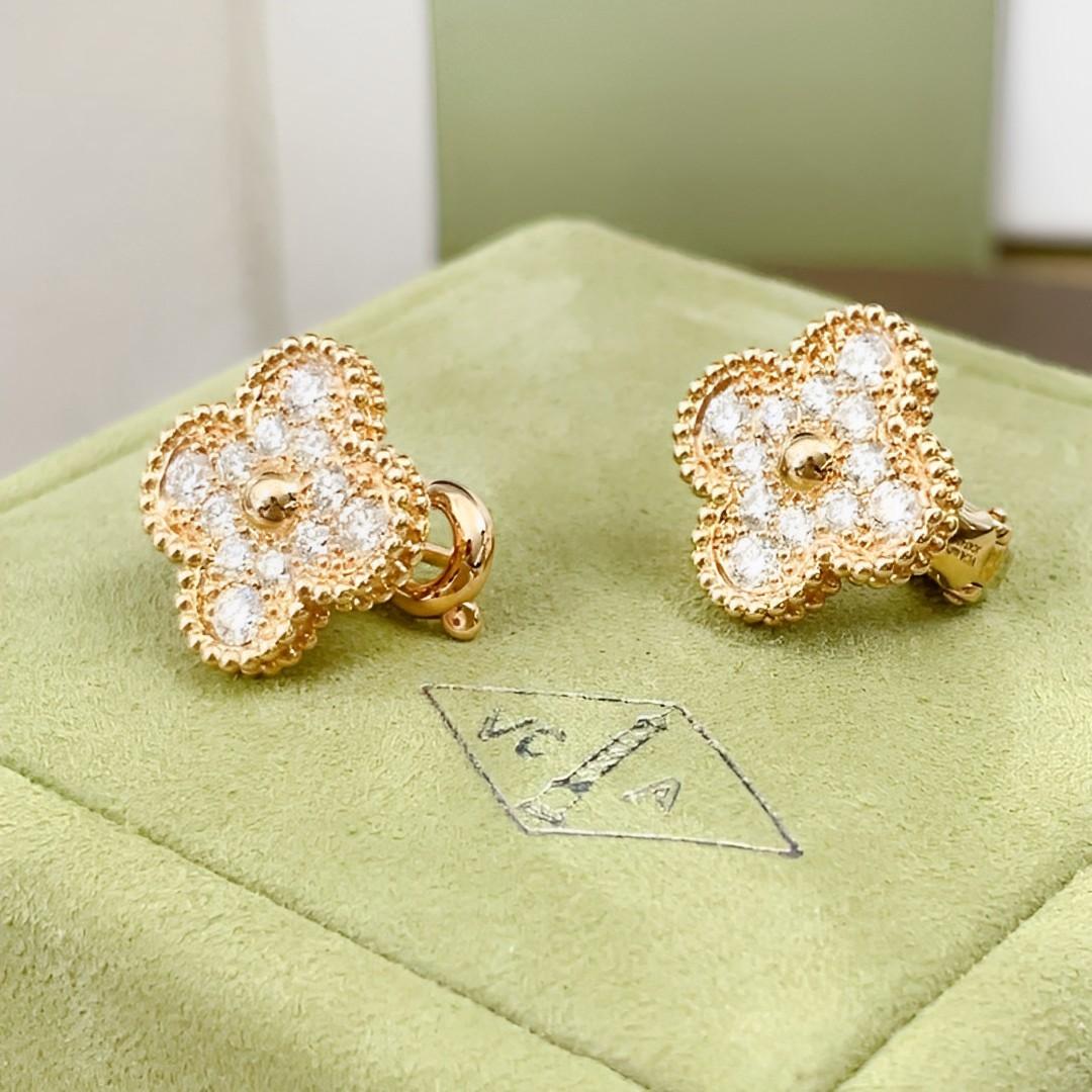 Van Cleef & Arpels Vintage Alhambra Diamond 18k Rose Gold Earrings In Excellent Condition In Banbury, GB