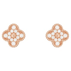 Van Cleef & Arpels Used Alhambra Diamond 18k Rose Gold Earrings