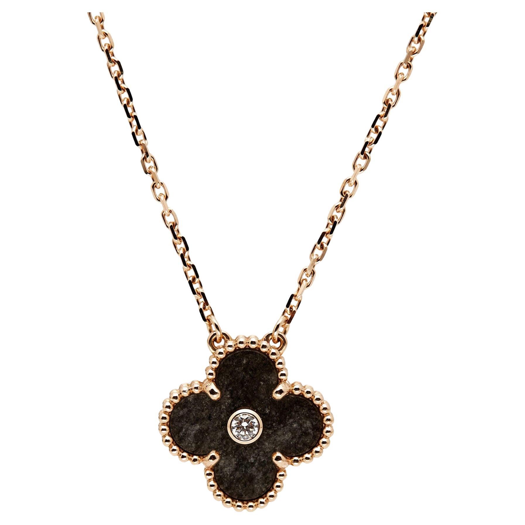 Van Cleef & Arpels Vintage Alhambra Diamond 18k Rose Gold Pendant Necklace