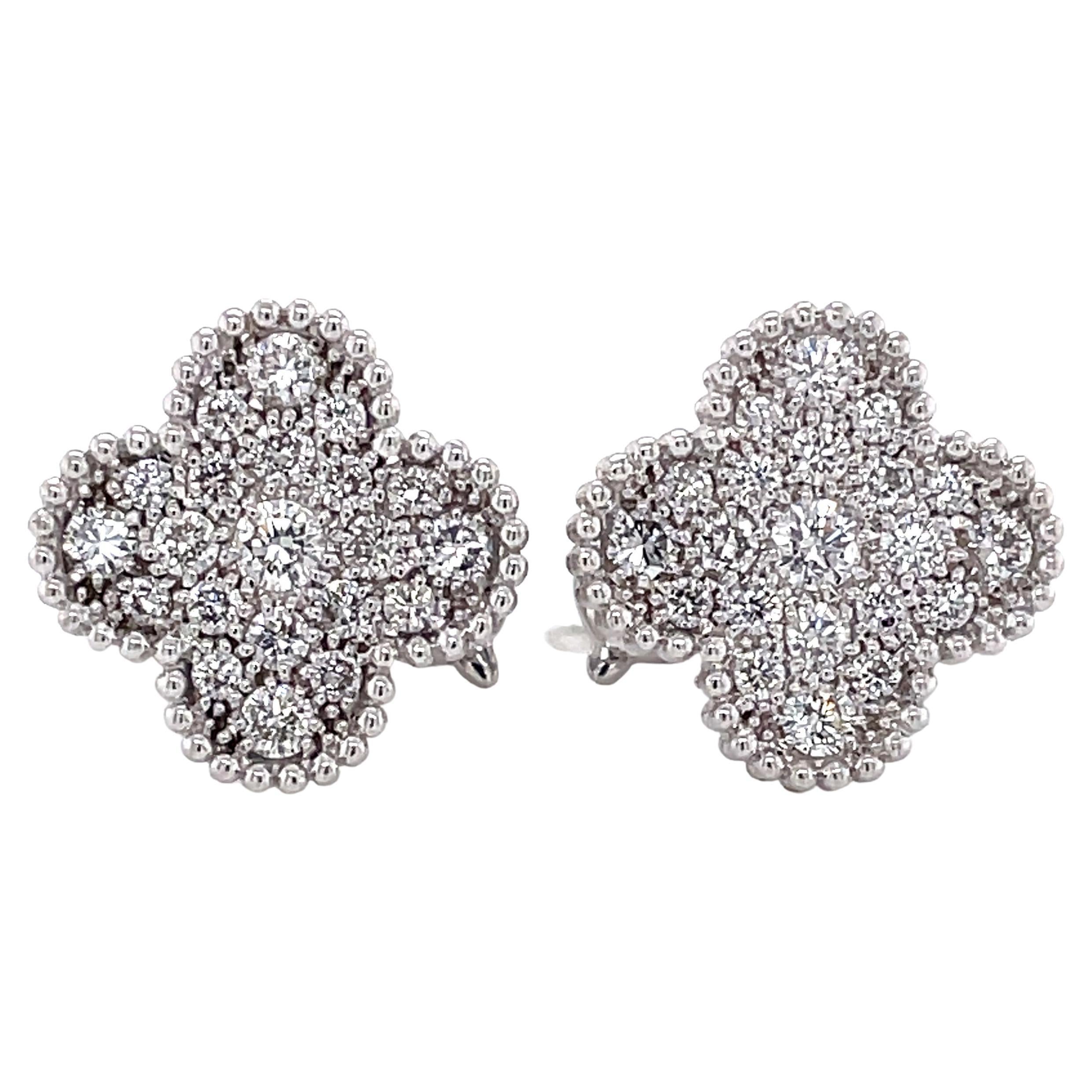 Van Cleef & Arpels Vintage Alhambra Diamond 18K White Gold Earring Studs
