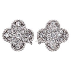 Van Cleef & Arpels Vintage Alhambra Diamond 18K White Gold Earring Studs