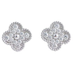 Van Cleef & Arpels Vintage Alhambra Diamond 18k White Gold Earrings