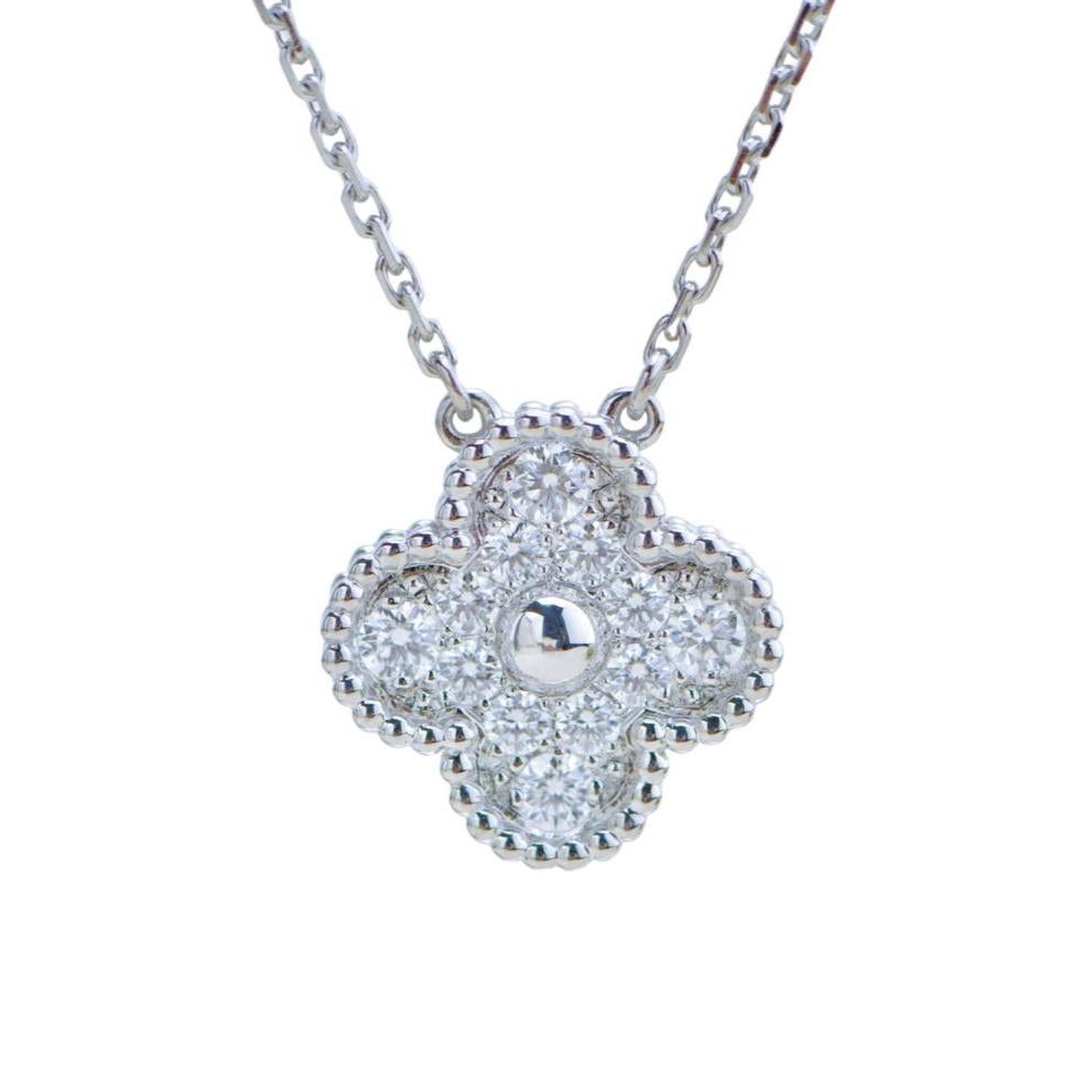 Van Cleef & Arpels Vintage Alhambra Diamond 18K White Gold Pendant Necklace