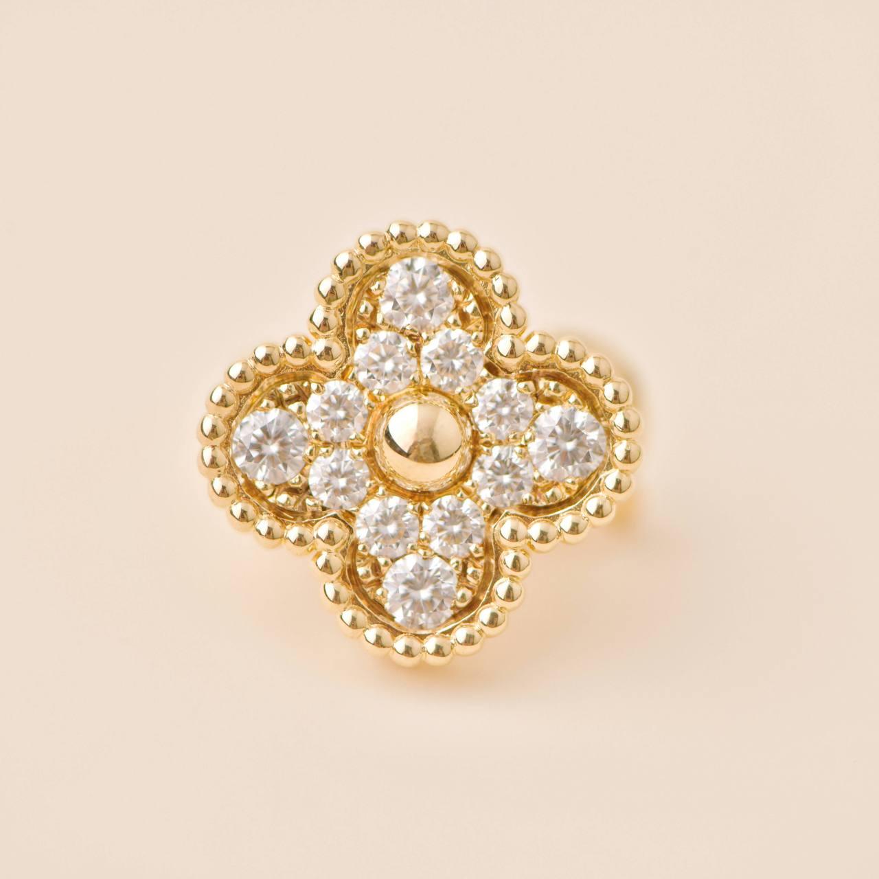 Women's or Men's Van Cleef & Arpels Vintage Alhambra Diamond 18K Yellow Gold Earrings