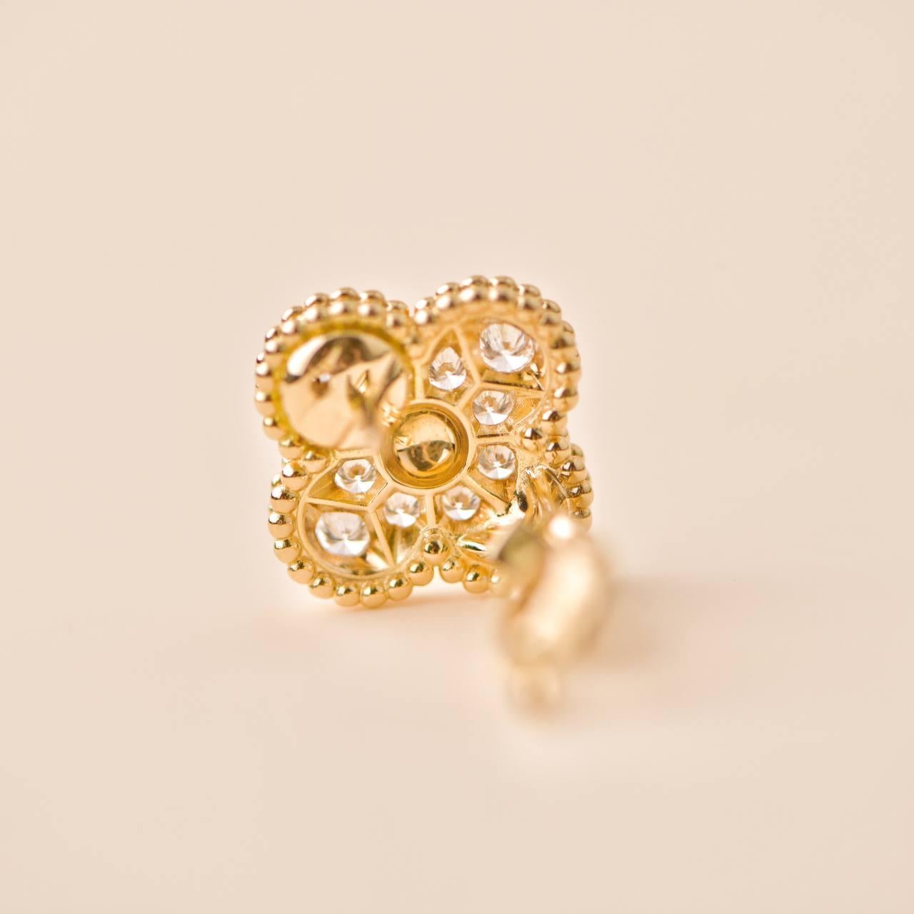 Van Cleef & Arpels Vintage Alhambra Diamond 18K Yellow Gold Earrings 1