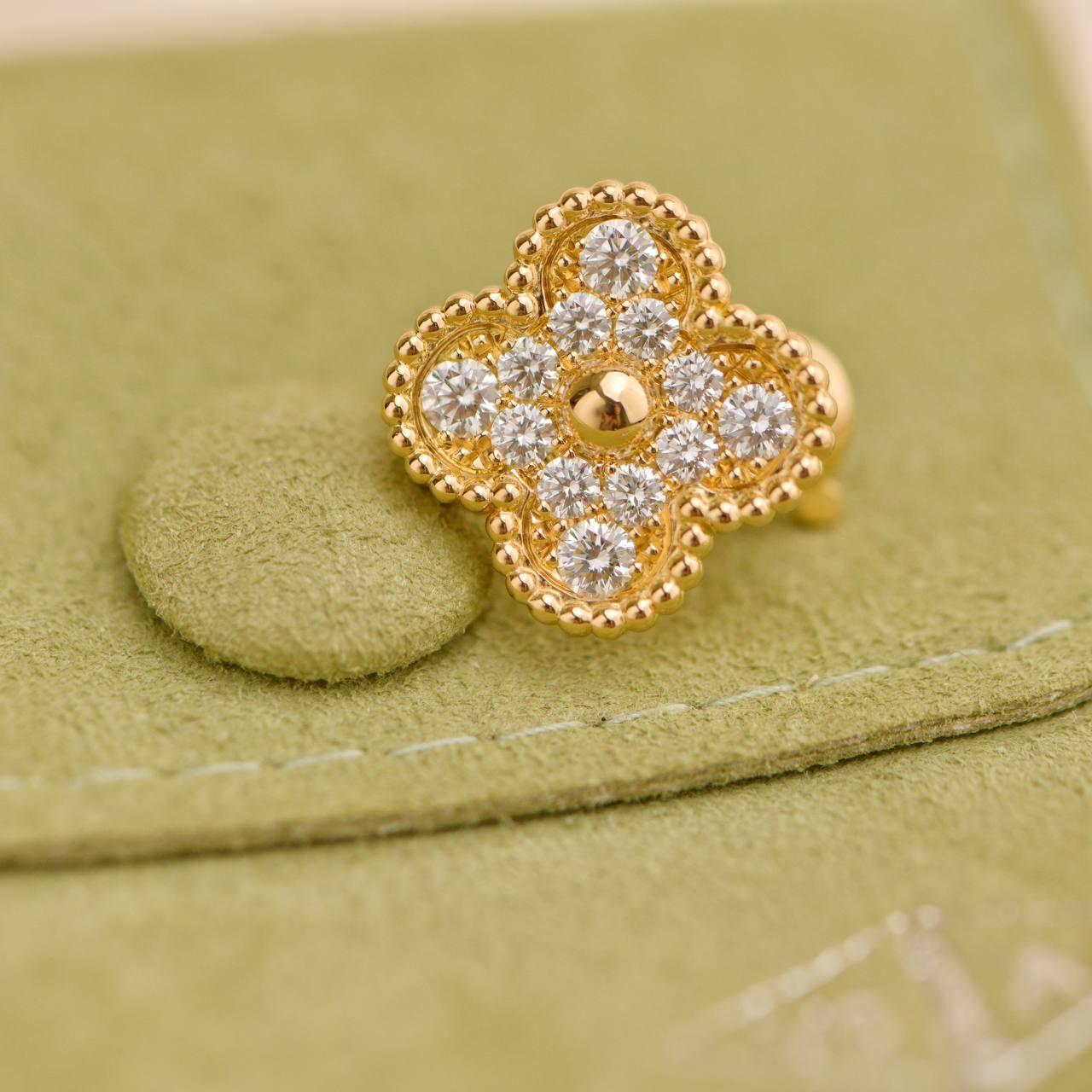 Women's or Men's Van Cleef & Arpels Vintage Alhambra Diamond 18K Yellow Gold Earrings For Sale