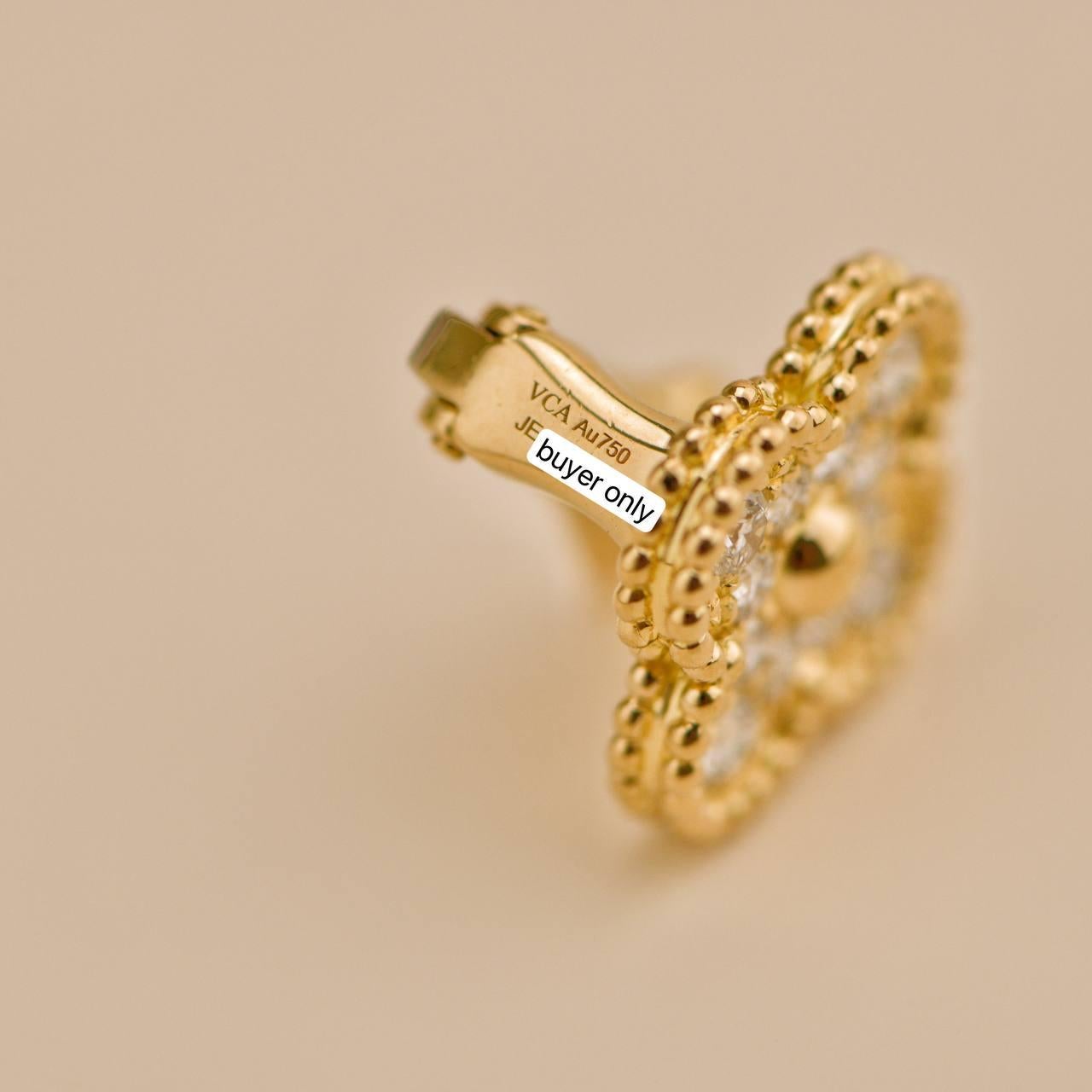 Van Cleef & Arpels Vintage Alhambra Diamond 18K Yellow Gold Earrings For Sale 4