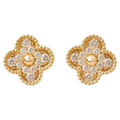 Van Cleef & Arpels Vintage Alhambra Diamond 18K Yellow Gold Earrings