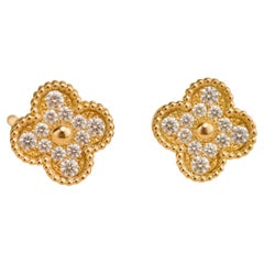 Van Cleef & Arpels Vintage Alhambra Diamond 18K Yellow Gold Earrings