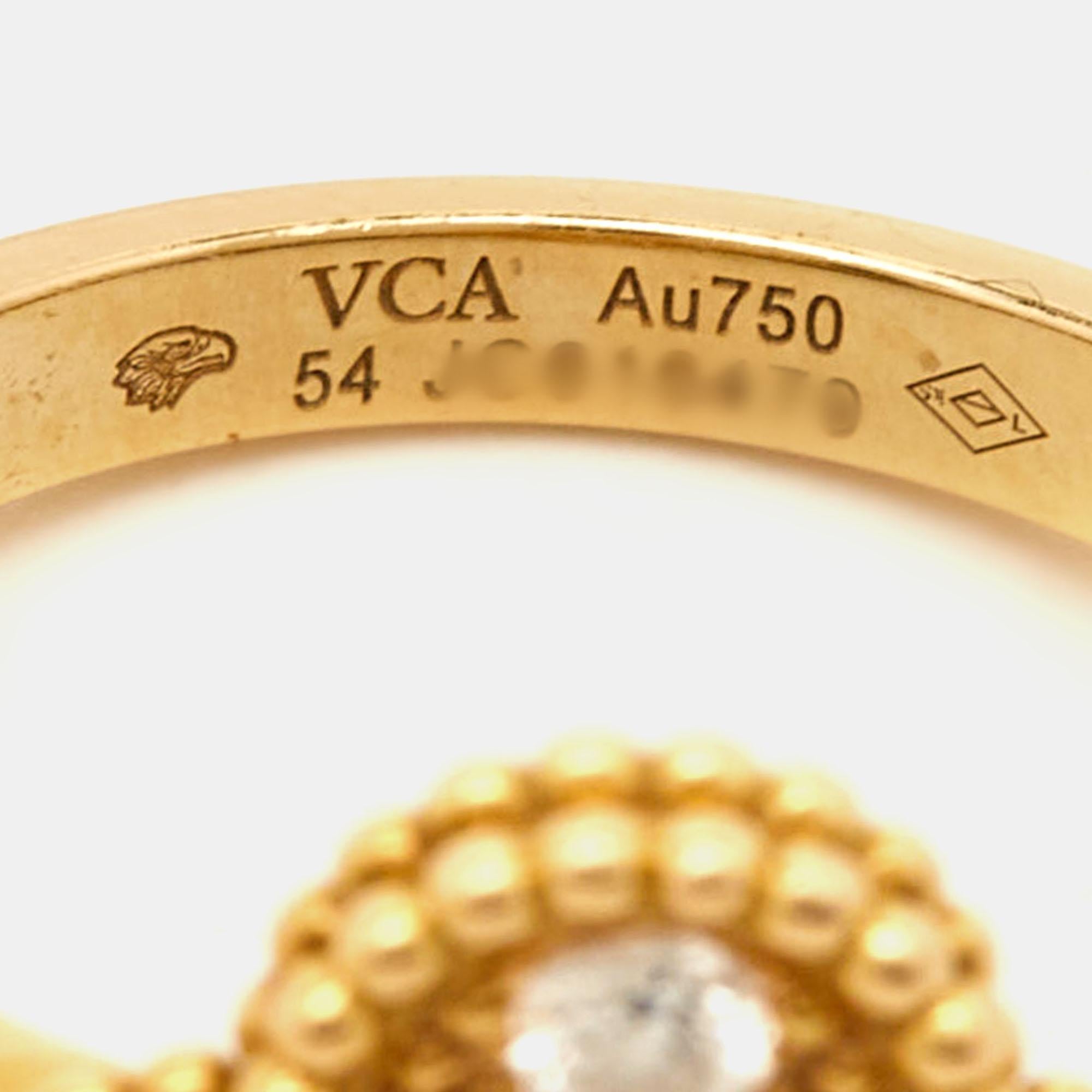 Van Cleef & Arpels Vintage Alhambra Diamond 18k Yellow Gold Ring Size 54 In Good Condition In Dubai, Al Qouz 2
