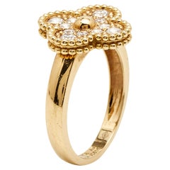 Van Cleef & Arpels Vintage Alhambra Diamond 18k Yellow Gold Ring Size 54