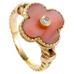 Van Cleef & Arpels Vintage Alhambra Diamond and Coral Yellow Gold Ring